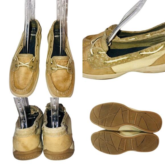 Sperry Topsiders Womens Tan Suede Gold Accents Size 8M - Picture 2 of 4